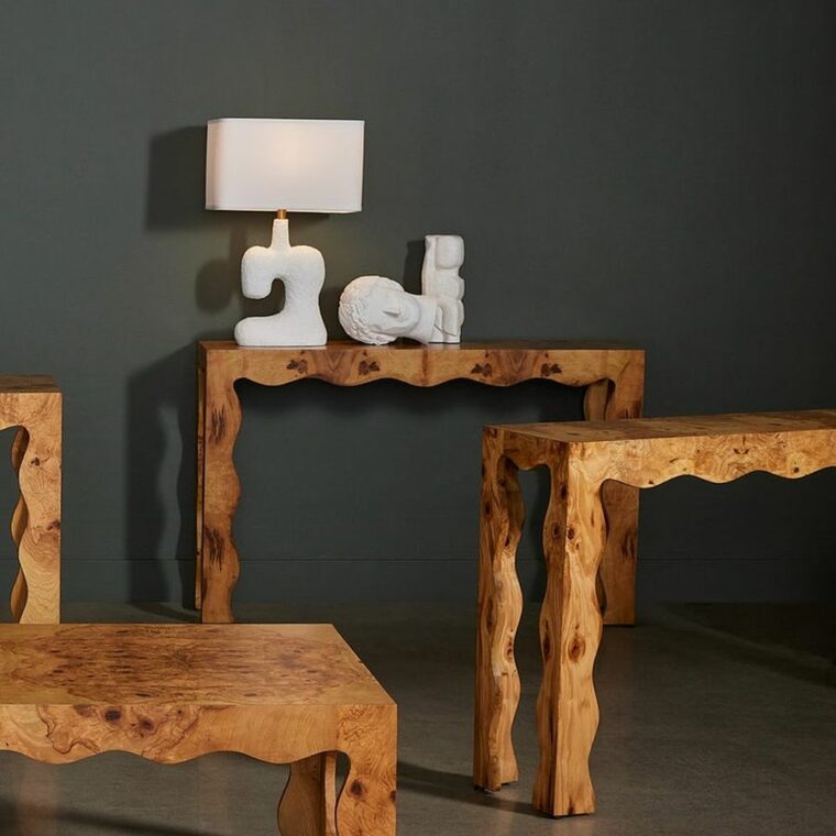 Contemporary Olive Ash Wave Consoles