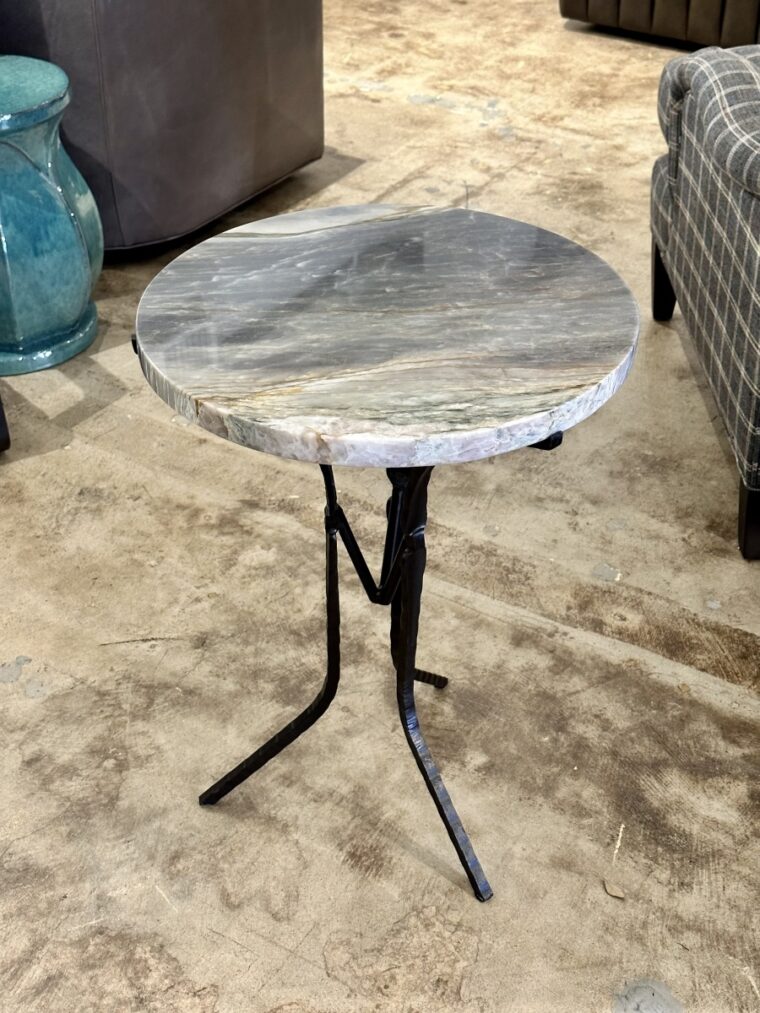 Small Round Stone Top Side Table
