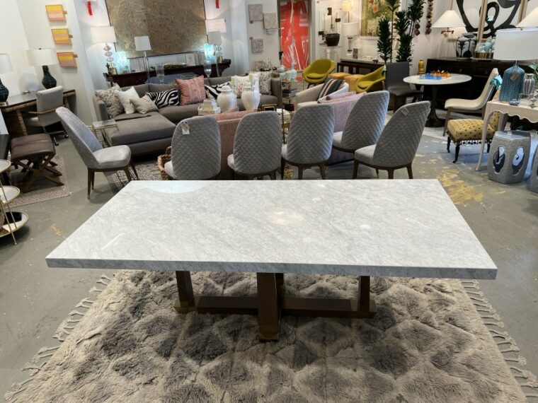 Lucca Marble and Walnut Rectangular Dining Table