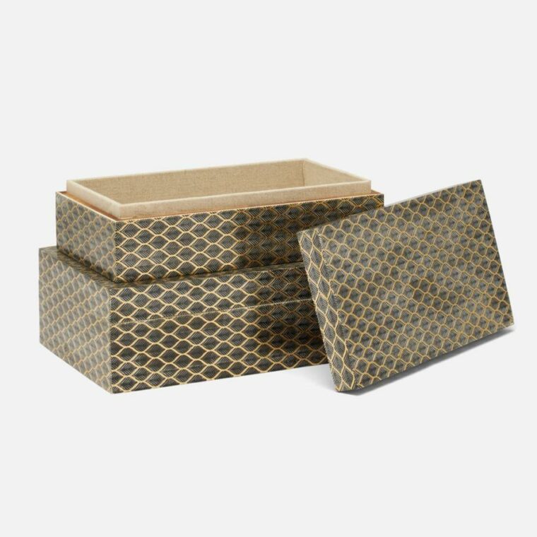 Black and Gold Hexagonal Patterned Boxes