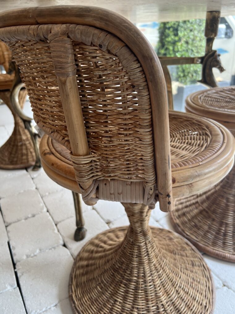 Set of 4 Vintage Petite Rattan Swivel Chairs