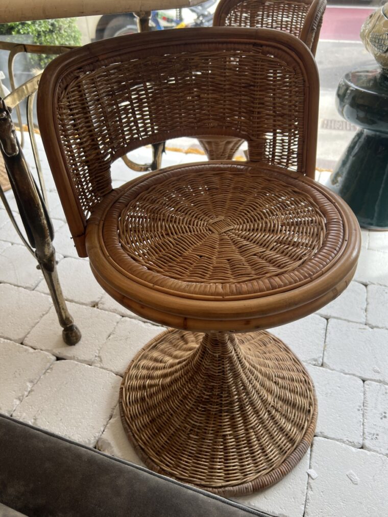 Set of 4 Vintage Petite Rattan Swivel Chairs