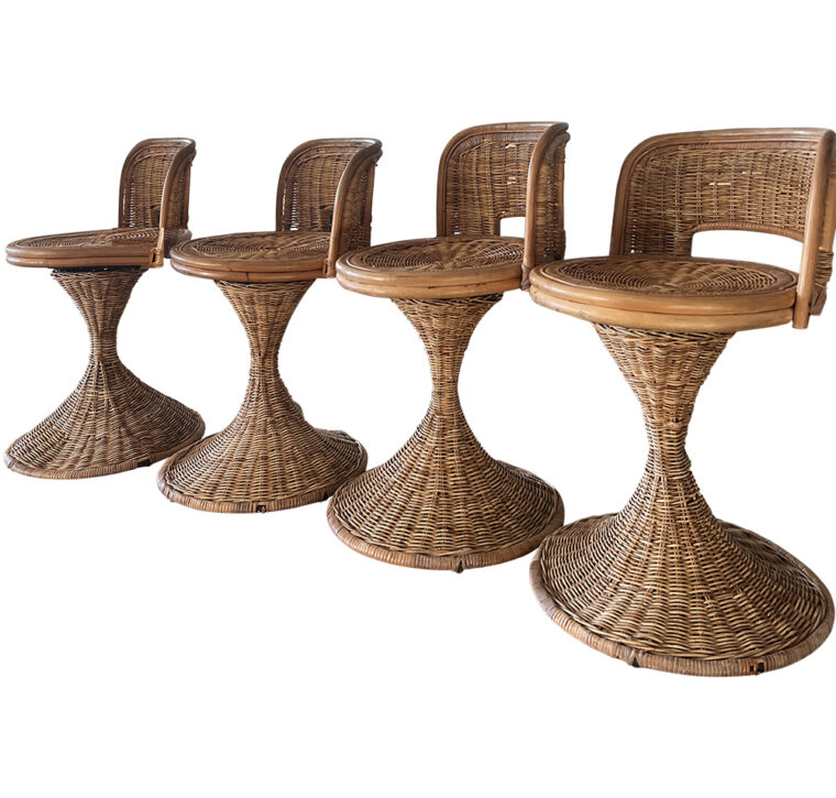 Set of 4 Vintage Petite Rattan Swivel Chairs