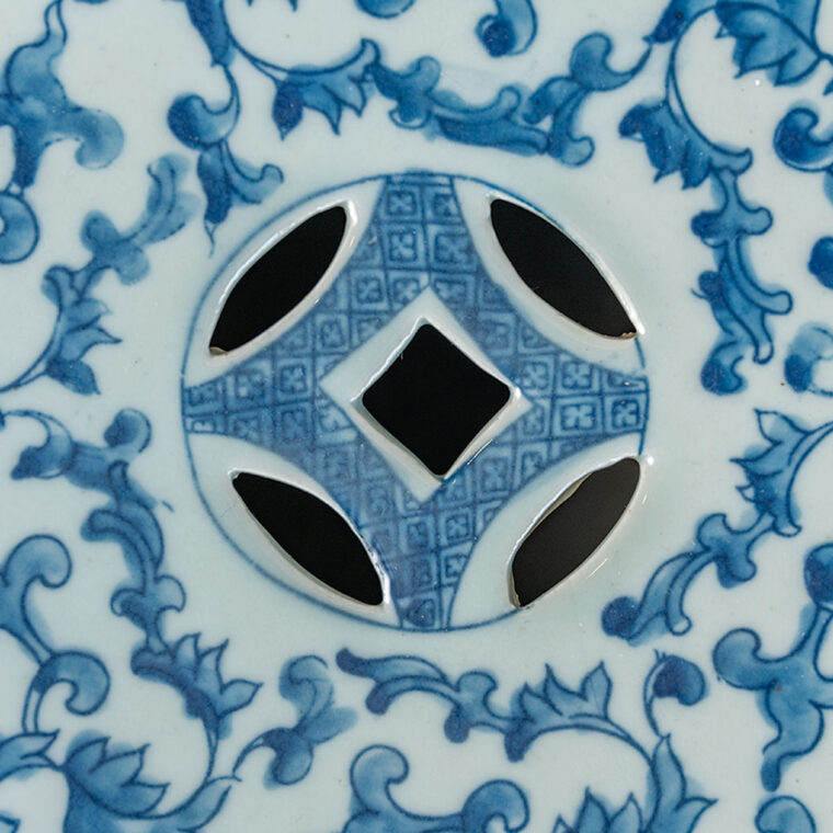 Hexagonal Blue and White Porcelain Garden Stool - Image 4