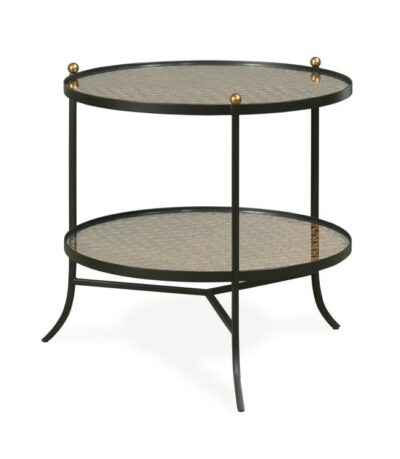 Round Wrought Iron and Cane Side Table