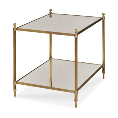 Brass Mirrored Chairside Side Table