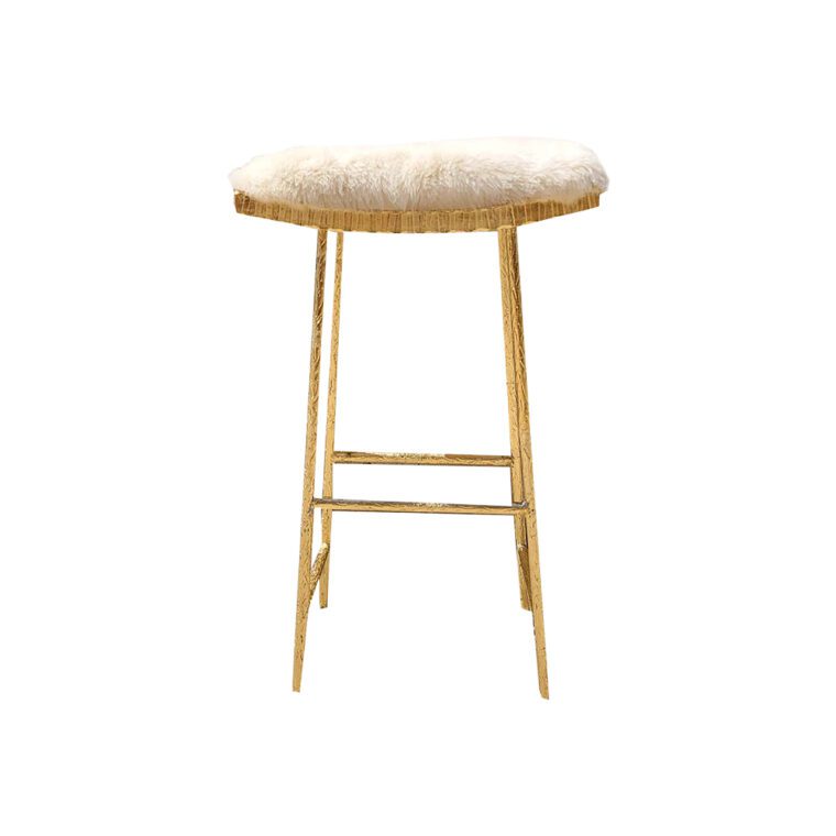 Gold Leaf Iron Bar Stool with Hide Seat