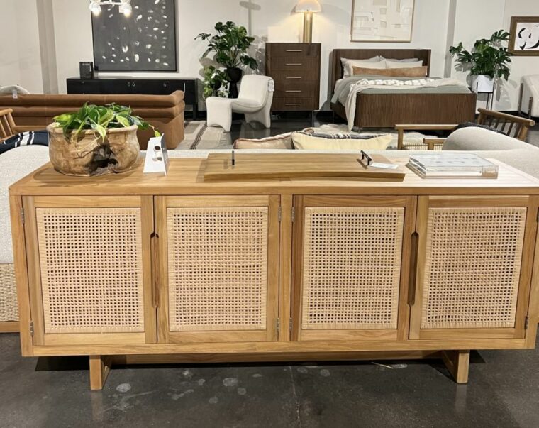Outdoor Teak and Faux Rattan Buffet
