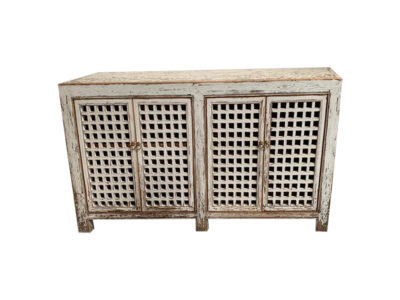 Antiqued White Finish Grid Buffet