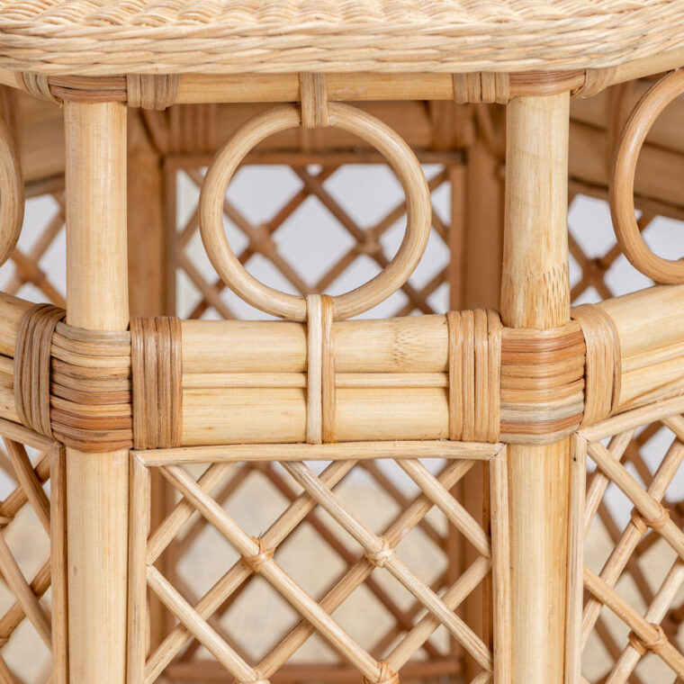 Octagonal Rattan, Wicker and Bamboo Lattice Side Table