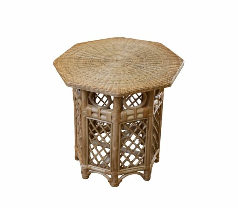 Octagonal Rattan, Wicker and Bamboo Lattice Side Table