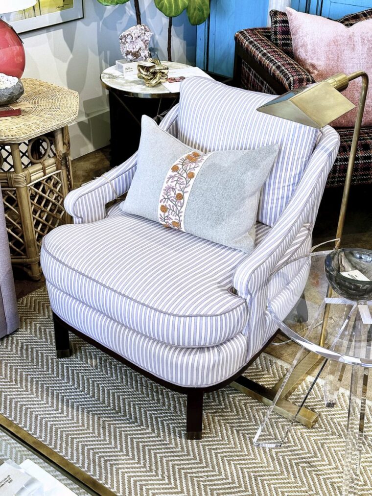 Slipper Chair in Lavender Striped Upholstery