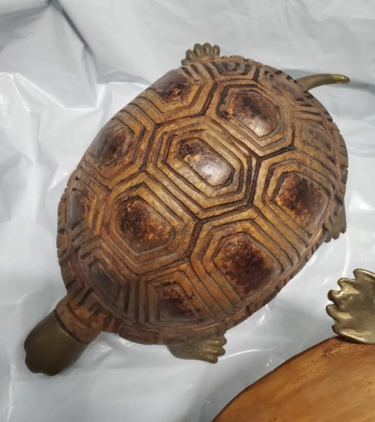 Vintage Italian Wood and Brass Turtle
