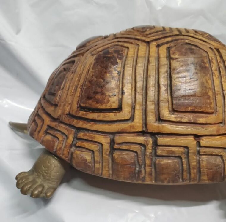 Vintage Italian Wood and Brass Turtle