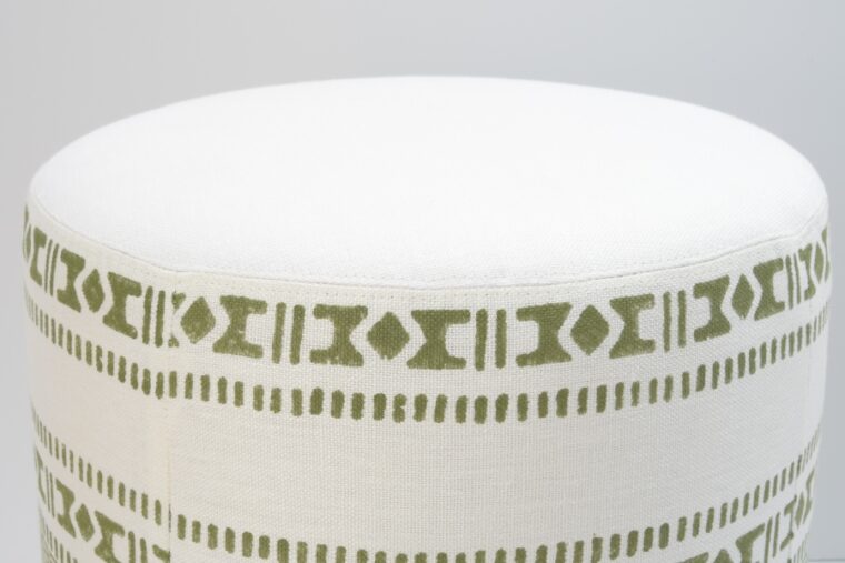 Drum Ottoman with Olive Horizontal Stripe