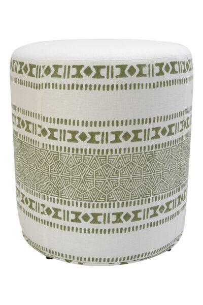 Drum Ottoman with Olive Horizontal Stripe