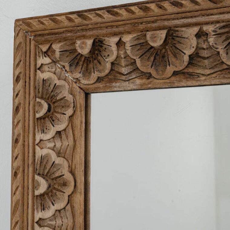 Antique French Carved Floral Wood Mirror