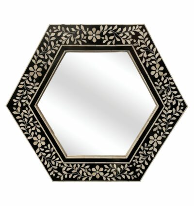 Hexagonal Floral Bone Inlay Mirror