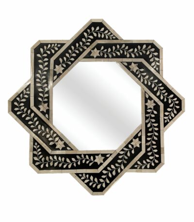 Octagonal Black and Ivory Inlay Mirror