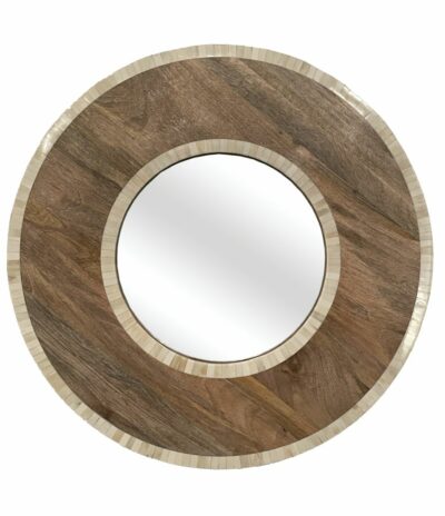 Round Bone and Wood Mirror