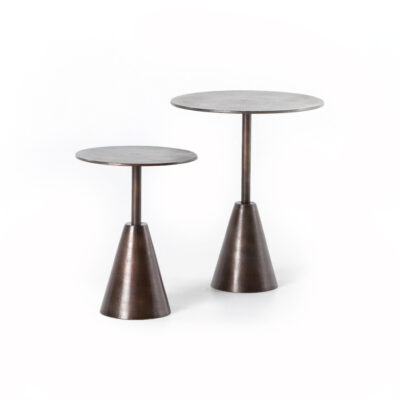 Outdoor Set of Round Antiqued Rust Side Tables