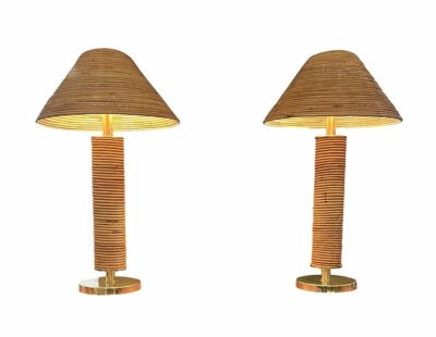 Pair of Tall Brass and Bamboo Table Lamps