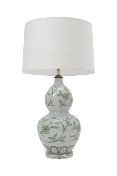 Green and White Double Gourd Ceramic Lamp