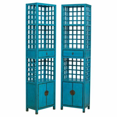 Vintage Chinese Poplar Bright Blue Bookcase