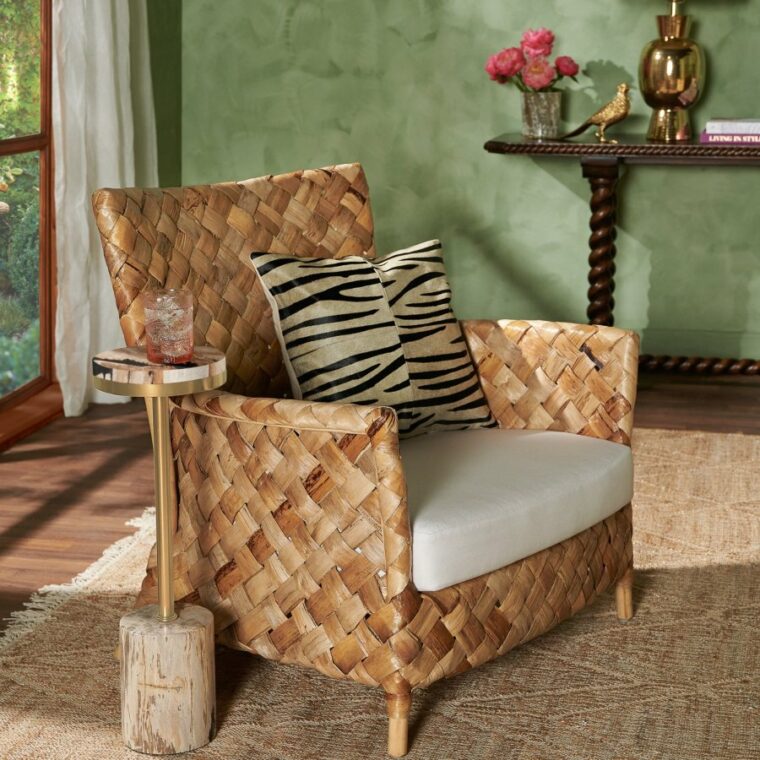 Rattan and Banana Leaf Lounge Arm Chair