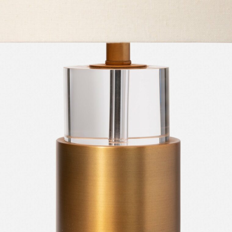 Cylindrical Brass and Crystal Table Lamp