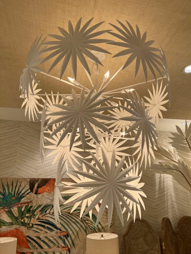 Large Gesso White Palm Leaf Chandelier