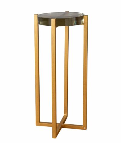 Round Glass Topped Side Table with Gold Iron Base