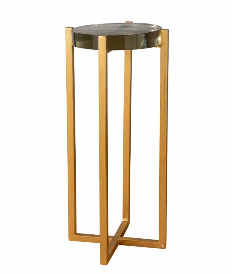 Round Glass Topped Side Table with Gold Iron Base