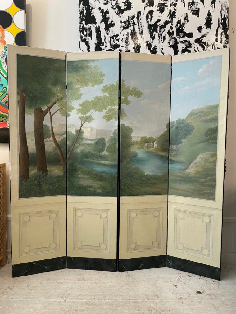 Hand Painted 4 Panel Decorative Screen