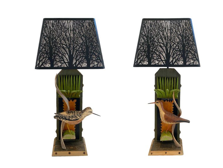 Pair of Hand Made Lamps with Bird Motif