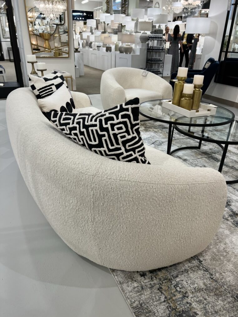 Deco Style Off White Faux Shearling Sofa