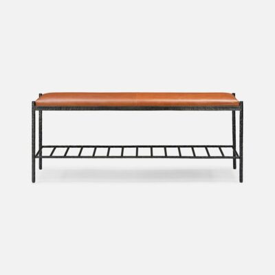 Medium Hammered Iron and Leather Bench