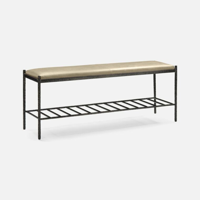 Medium Hammered Iron and Leather Bench