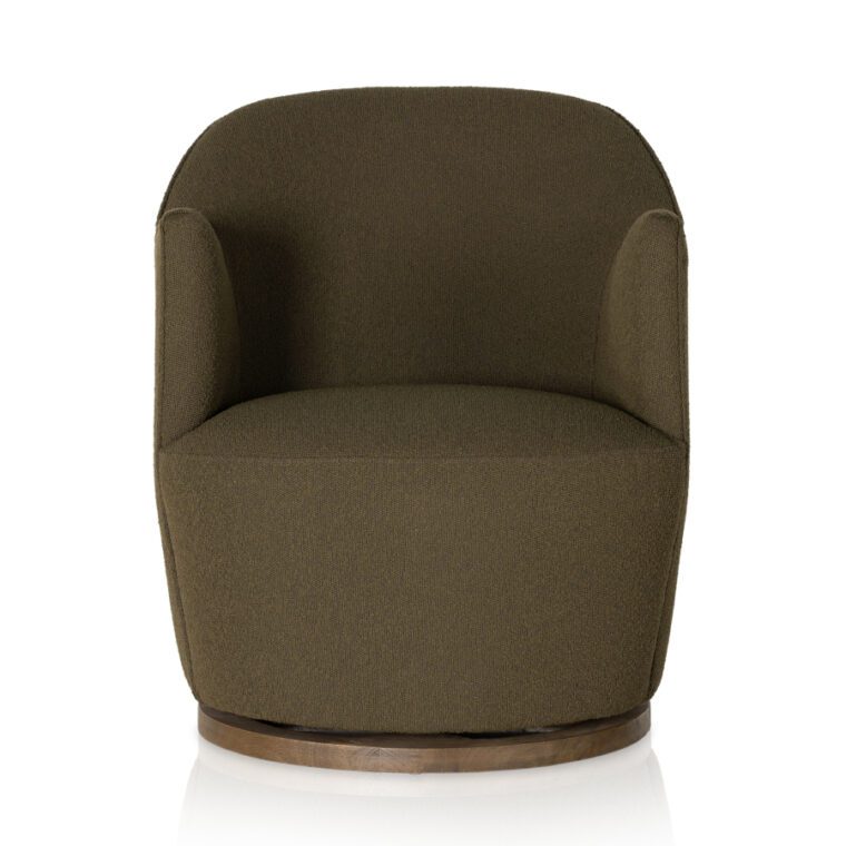 Olive Green Boucle Petite Swivel Chair