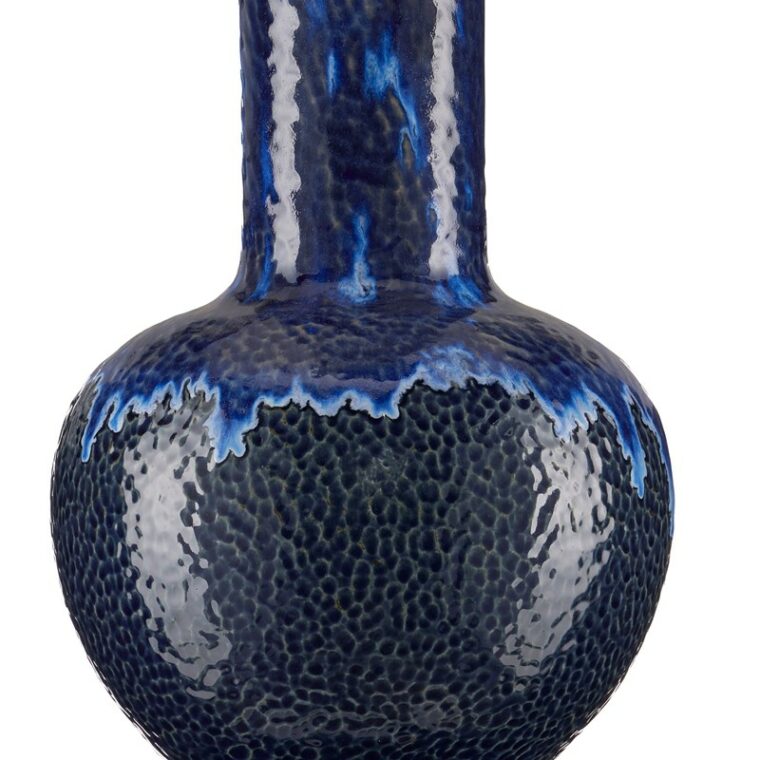 Reactive Blue Ceramic Gourd Table Lamp