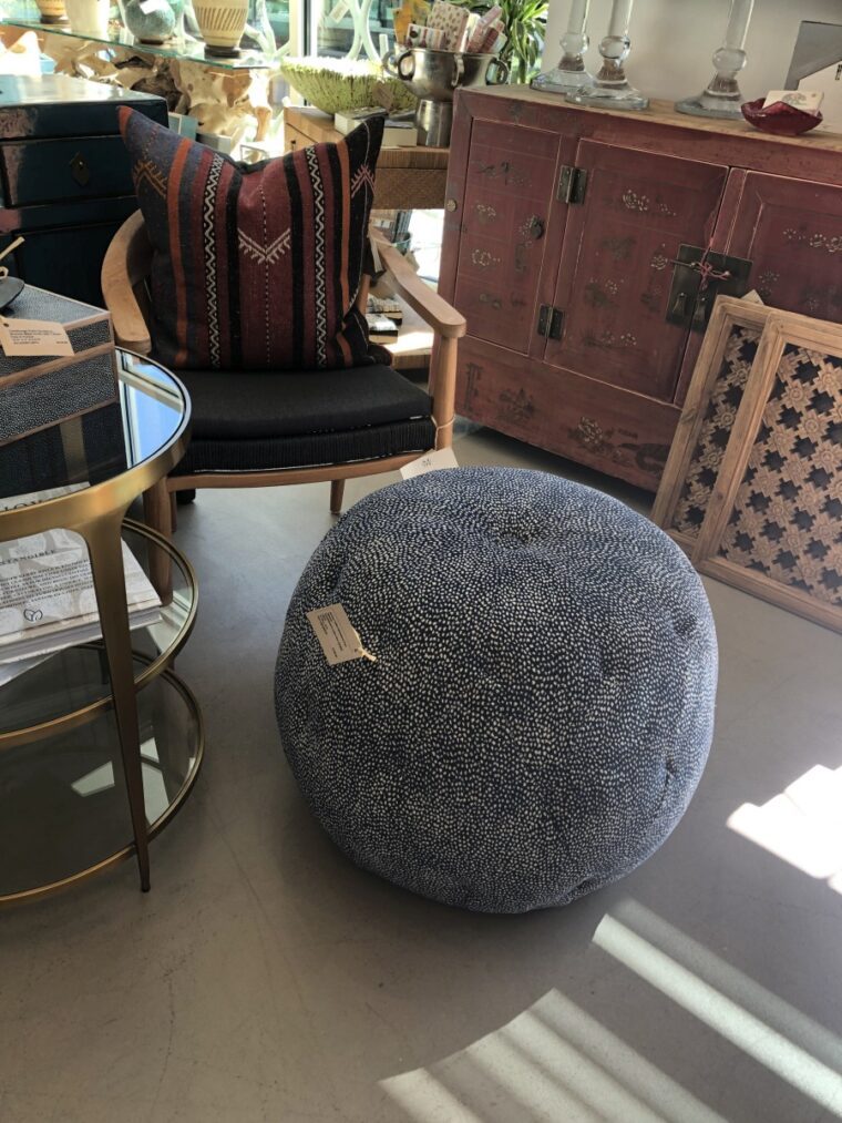 Navy Spotted Tufted Pouf Ottoman