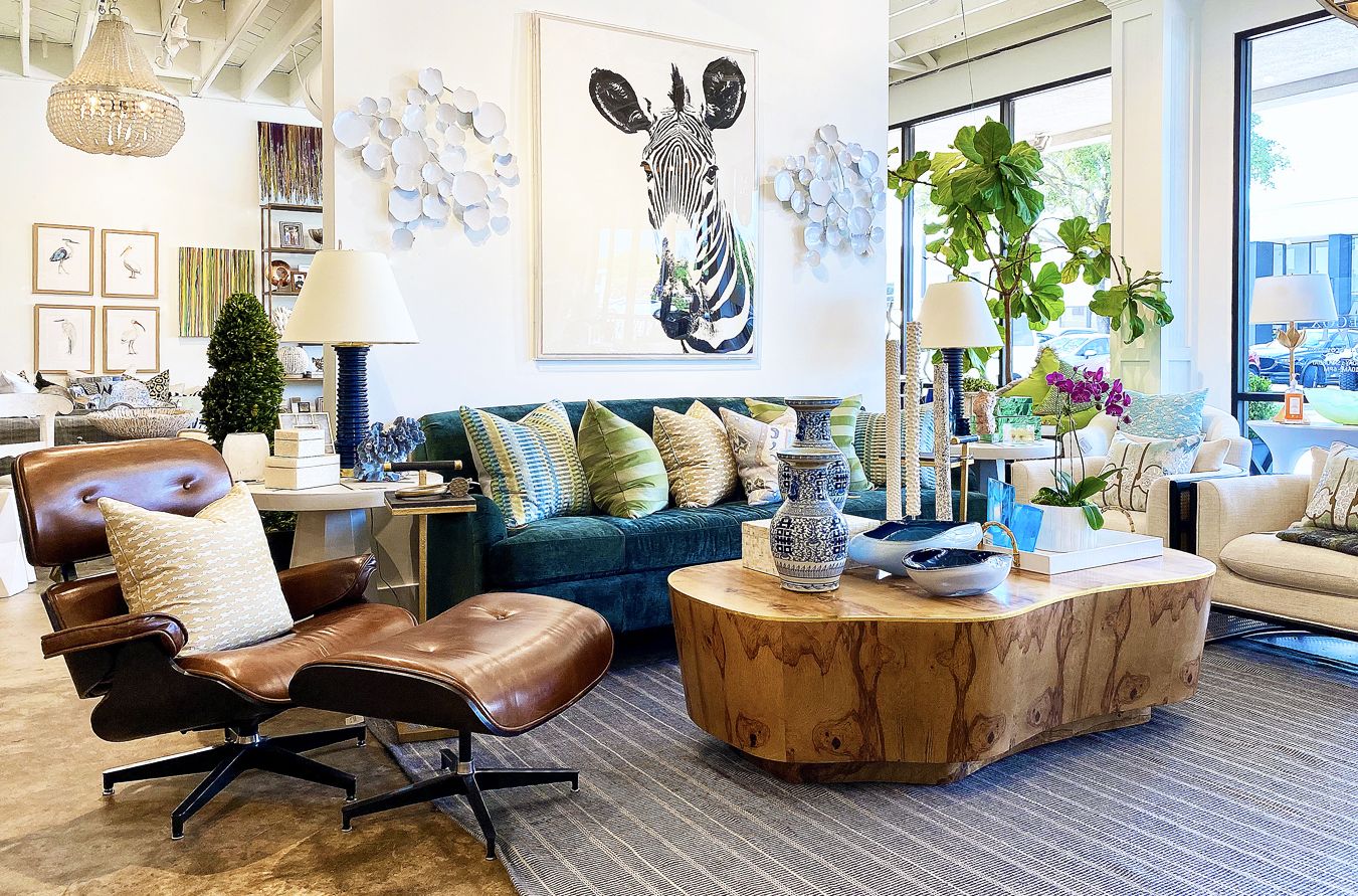 living room set with zebra painting and couch