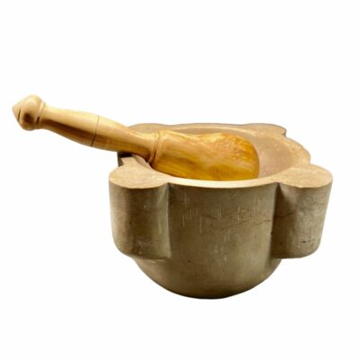 Vintage French Stone and Wood Mortar and Pestle