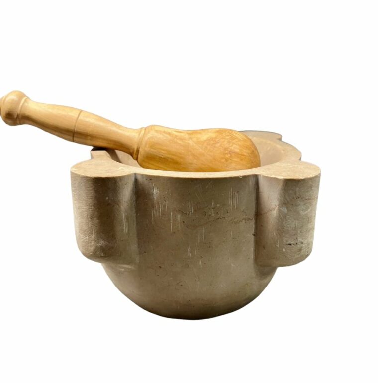 Vintage French Stone and Wood Mortar and Pestle