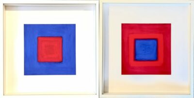Colorblock Blue, Fire and Flame Diptych Original Art