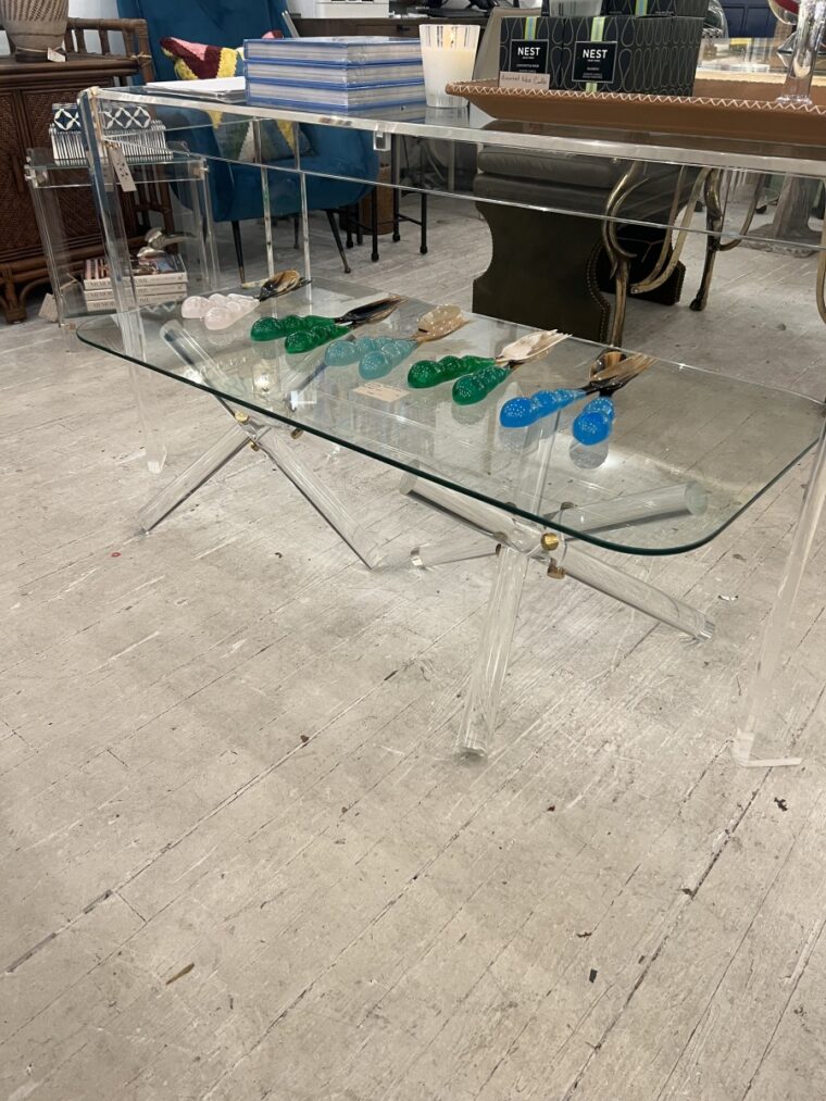 Twisted Lucite and Brass Base Coffee Table