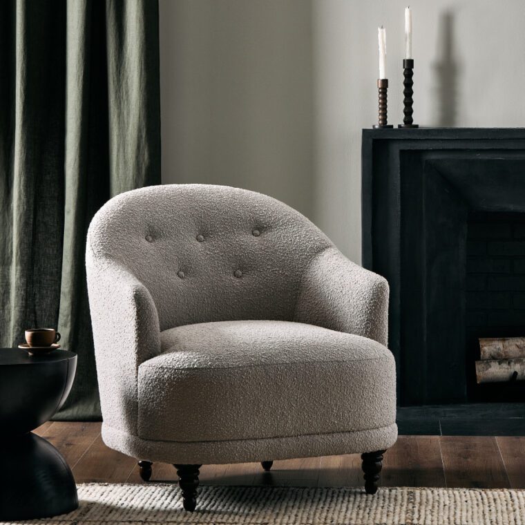 Modern Tufted Turned Leg Curved Chair