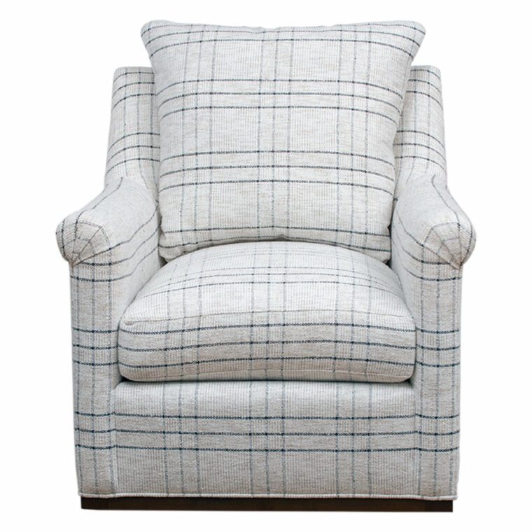 Afton Plaid Swivel Chair with Rolled Arm