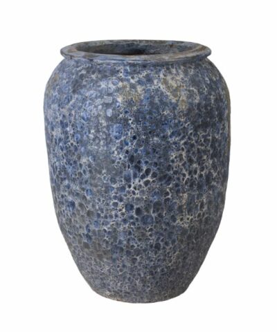 Large Round Reef Blue Ceramic Jar