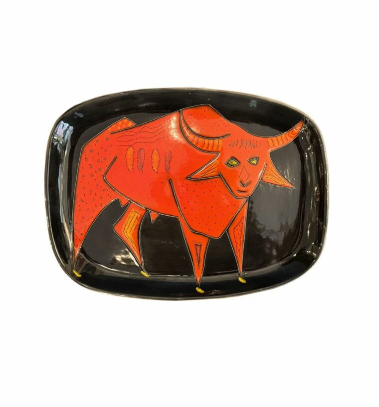 Vintage Spanish Ceramic Bull Plate Mecox Gardens